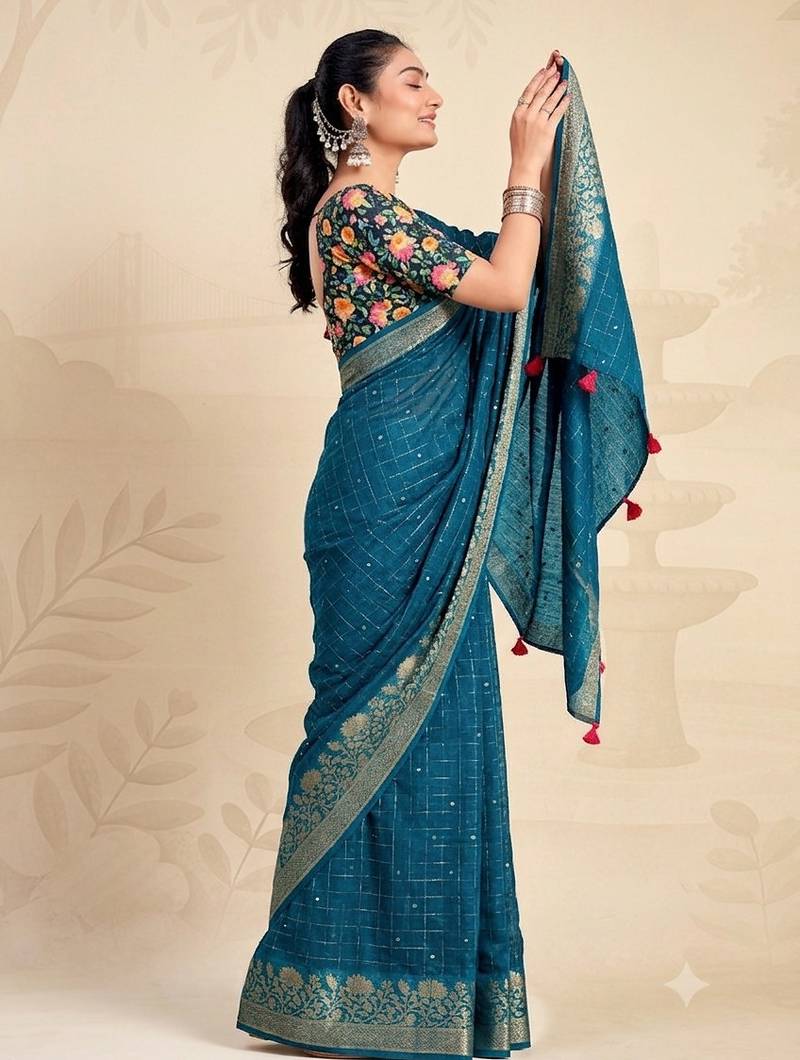 Rama solid chiffon ethnic saree with blouse