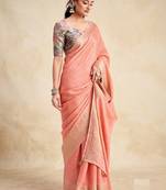 Peach solid chiffon ethnic saree with blouse
