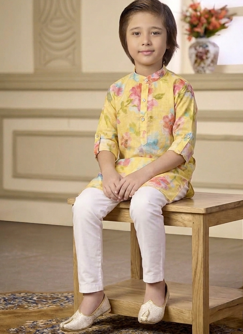 stylish yellow kurta for boys festive wear