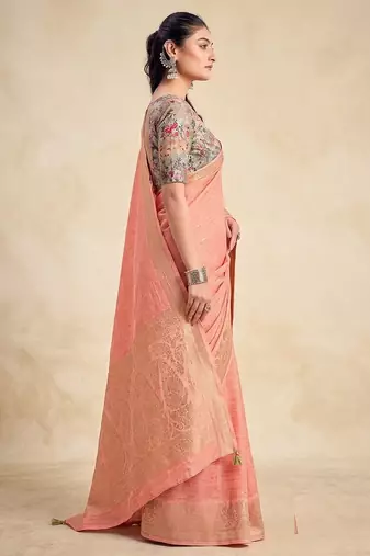 Peach solid chiffon ethnic saree with blouse