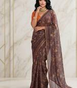 Brown floral georgette ethnic saree with blouse