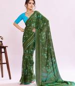 Green floral georgette ethnic saree with blouse