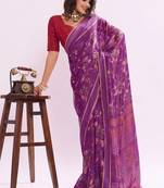Purple floral georgette ethnic saree with blouse