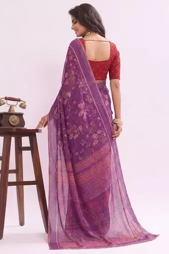 Purple floral georgette ethnic saree with blouse