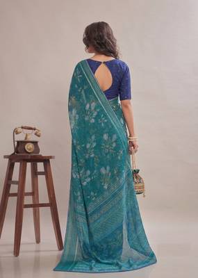 Rama floral georgette ethnic saree with blouse 2