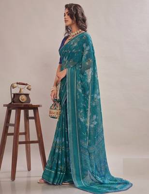 Rama floral georgette ethnic saree with blouse 3