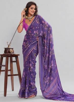 Violet floral georgette ethnic saree with blouse 1