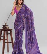 Violet floral georgette ethnic saree with blouse