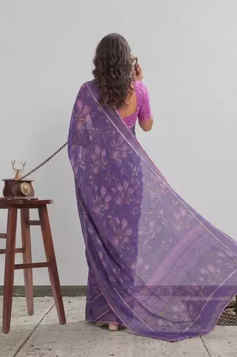 Violet floral georgette ethnic saree with blouse
