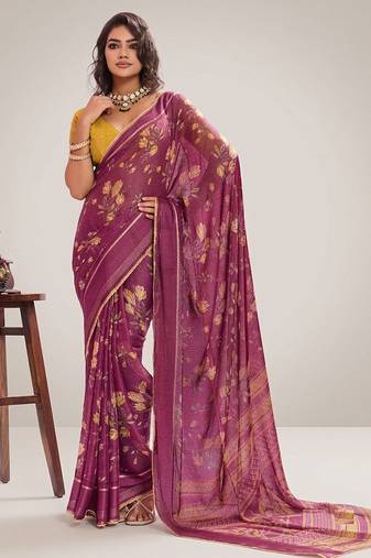 Wine floral georgette ethnic saree with blouse