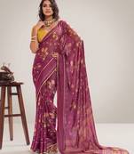 Wine floral georgette ethnic saree with blouse