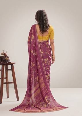 Wine floral georgette ethnic saree with blouse 2