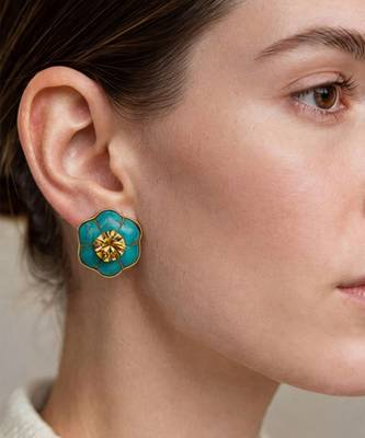Gold plated turquoise citrine crystal stud earrings 1