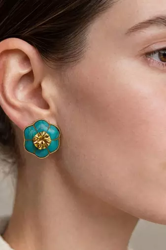 Gold plated turquoise citrine crystal stud earrings