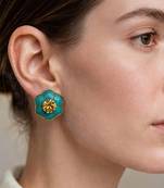 Gold plated turquoise citrine crystal stud earrings
