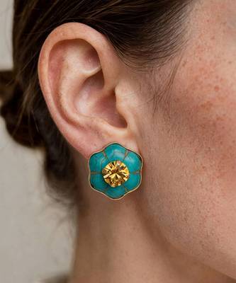 Gold plated turquoise citrine crystal stud earrings 2