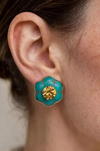 Gold plated turquoise citrine crystal stud earrings