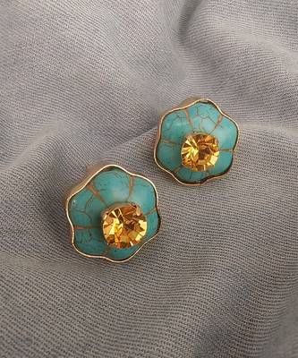 Gold plated turquoise citrine crystal stud earrings 3