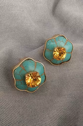 Gold plated turquoise citrine crystal stud earrings