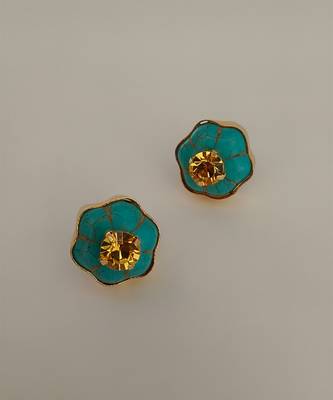 Gold plated turquoise citrine crystal stud earrings 4