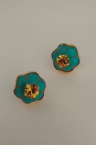 Gold plated turquoise citrine crystal stud earrings