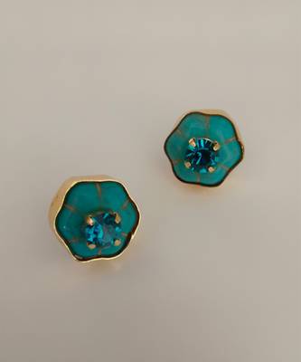Gold plated turquoise blue stone crystal stud earrings 3
