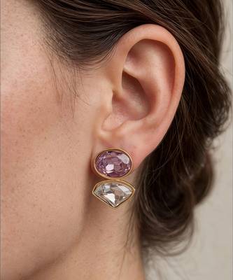 Gold plated lavender stone crystal stud earrings 1