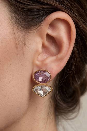 Gold plated lavender stone crystal stud earrings