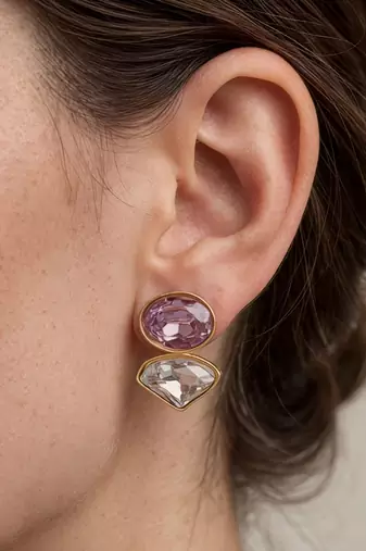 Gold plated lavender stone crystal stud earrings
