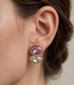 Gold plated lavender stone crystal stud earrings