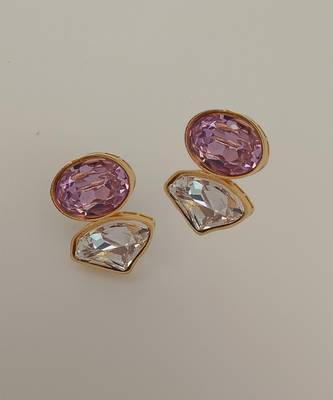 Gold plated lavender stone crystal stud earrings 2