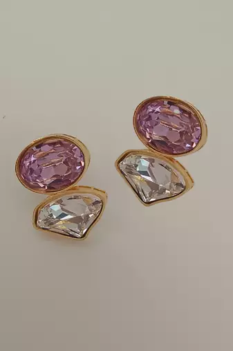 Gold plated lavender stone crystal stud earrings
