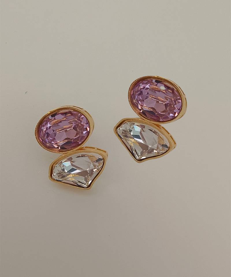 Gold plated lavender stone crystal stud earrings