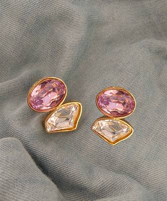 Gold plated lavender stone crystal stud earrings 3