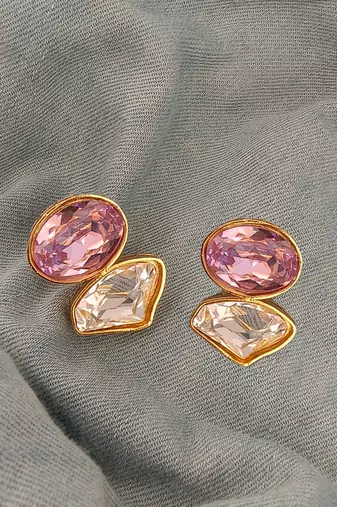 Gold plated lavender stone crystal stud earrings