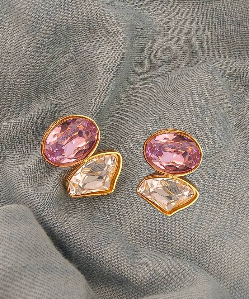 Gold plated lavender stone crystal stud earrings