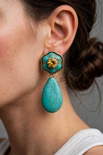 Gold plated turquoise blue stone citrine dangler earrings