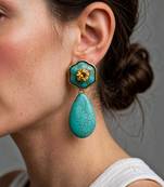 Gold plated turquoise blue stone citrine dangler earrings