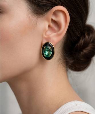 Gold plated black stone swarovski crystal stud earrings 1