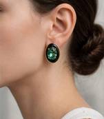 Gold plated black stone swarovski crystal stud earrings