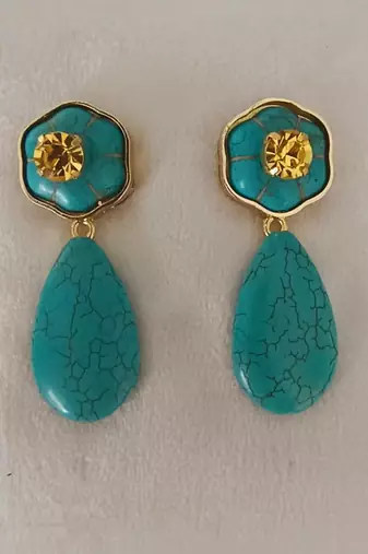 Gold plated turquoise blue stone citrine dangler earrings