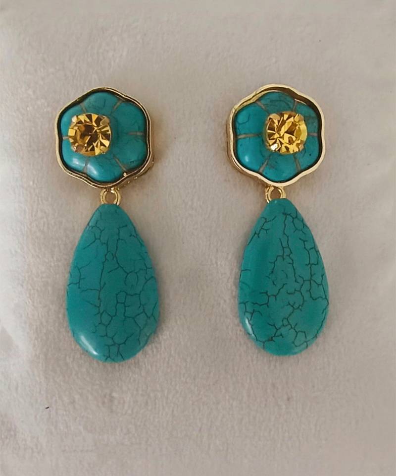 Gold plated turquoise blue stone citrine dangler earrings