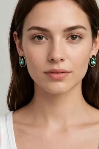 Gold plated black stone swarovski crystal stud earrings