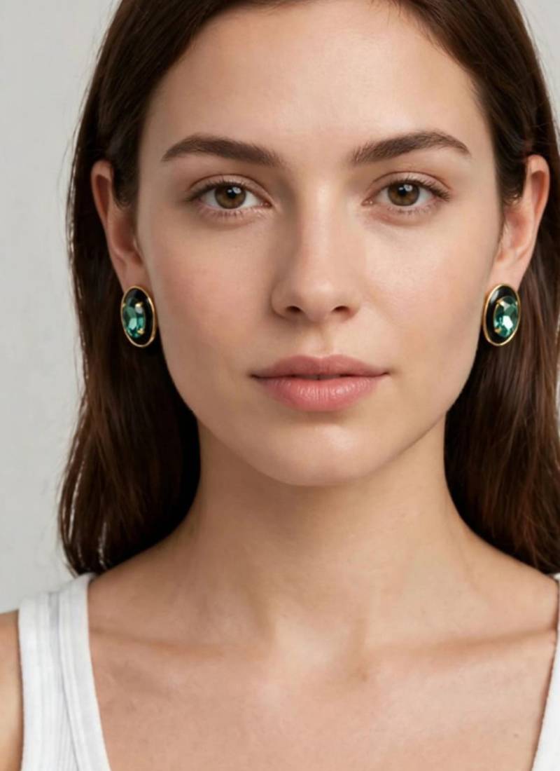 Gold plated black stone swarovski crystal stud earrings