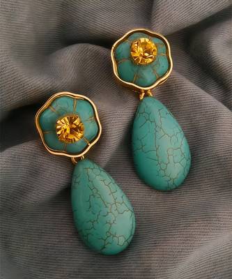 Gold plated turquoise blue stone citrine dangler earrings 3