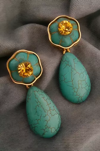 Gold plated turquoise blue stone citrine dangler earrings