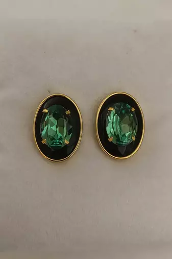 Gold plated black stone swarovski crystal stud earrings