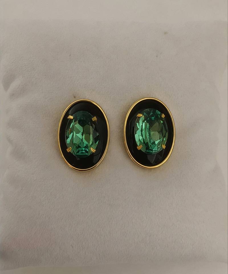 Gold plated black stone swarovski crystal stud earrings