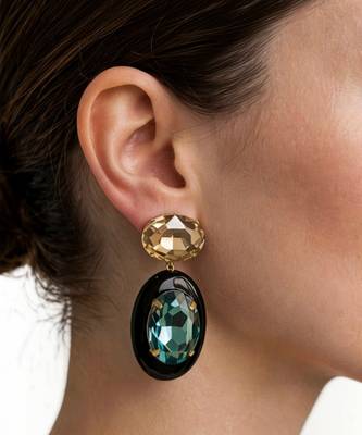 Gold plated black stone swarovski dangler earrings 1
