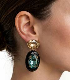 Gold plated black stone swarovski dangler earrings